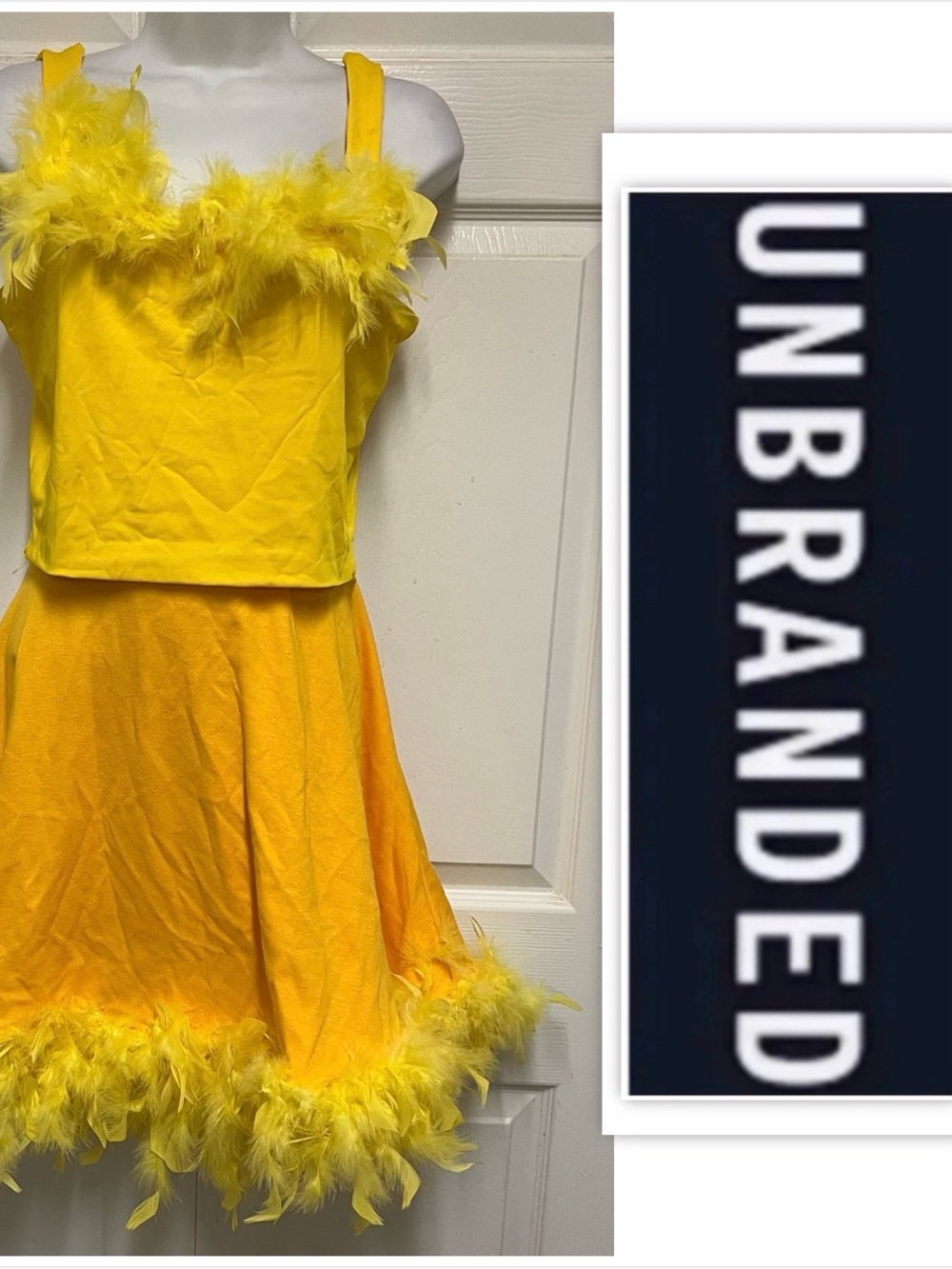 UNBRANDED Yellow Two Piece Feather Costume Set